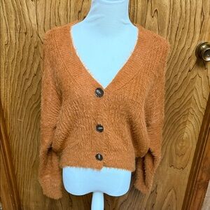 Double Zero Furry Cardigan
Sweater Slouchy Size S Rust V-neck Buttons